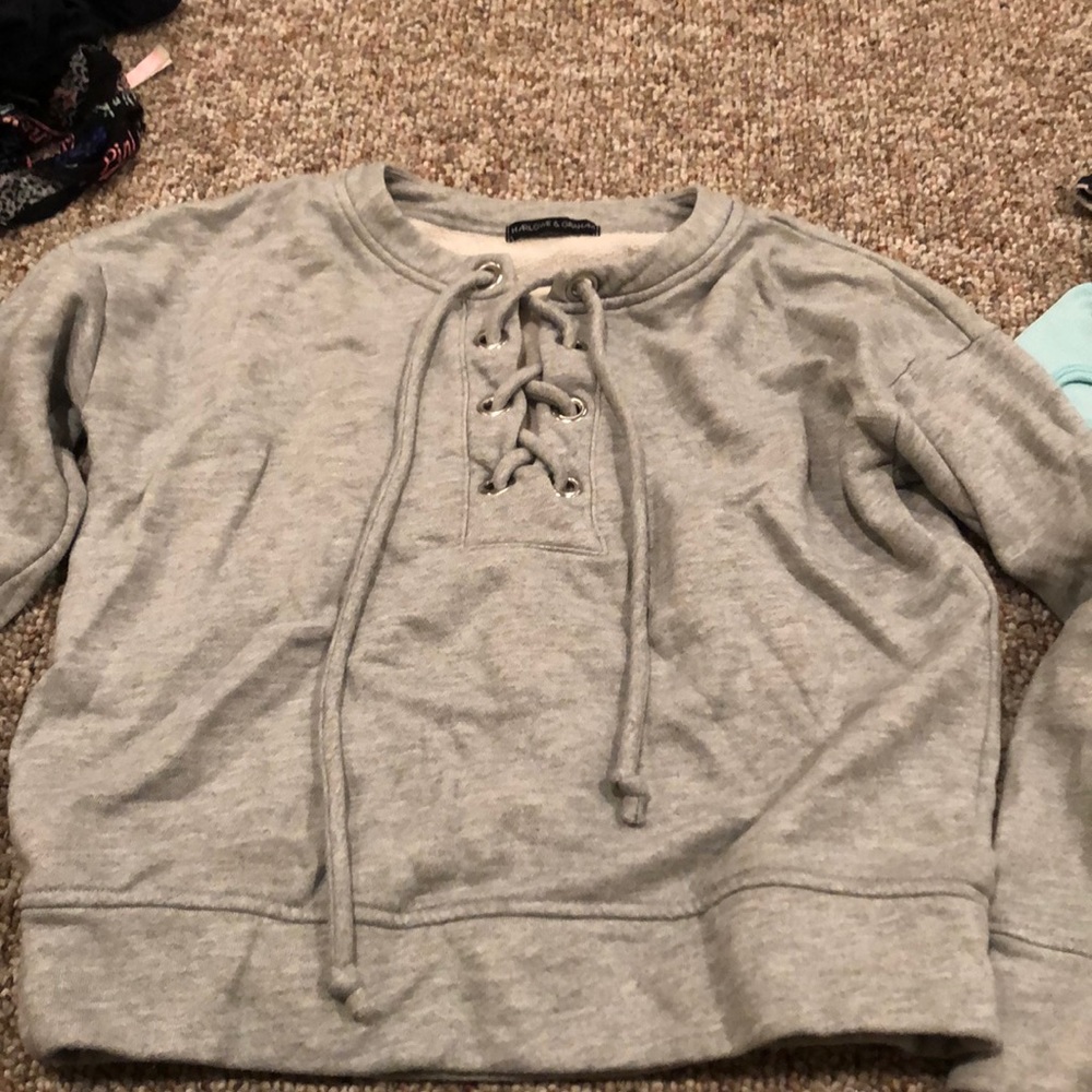 grey lace up sweatshirt